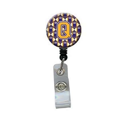 CAROLINES TREASURES Letter Q Football Purple and Gold Retractable Badge Reel CJ1064-QBR